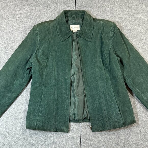 Comint Jacket Womens L Green Lined Genuine Leather Long Sleeve Full Zip Pockets - Picture 1 of 6